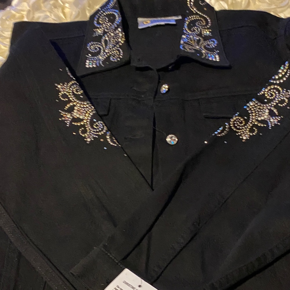 Christine Alexander Black Jean Jacket with Silver Embellishments